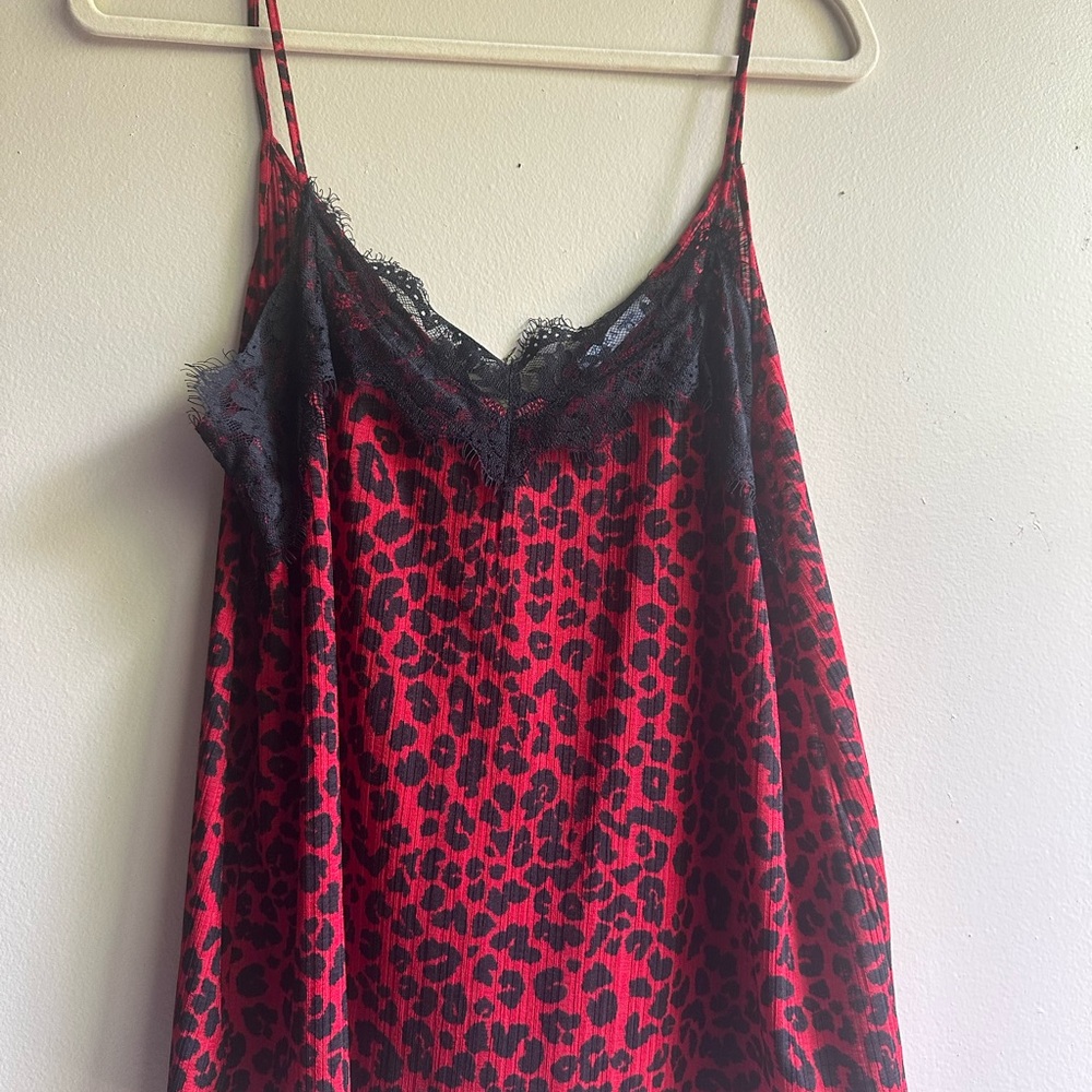 Zara Red and Black Leopard Print Lace Cami